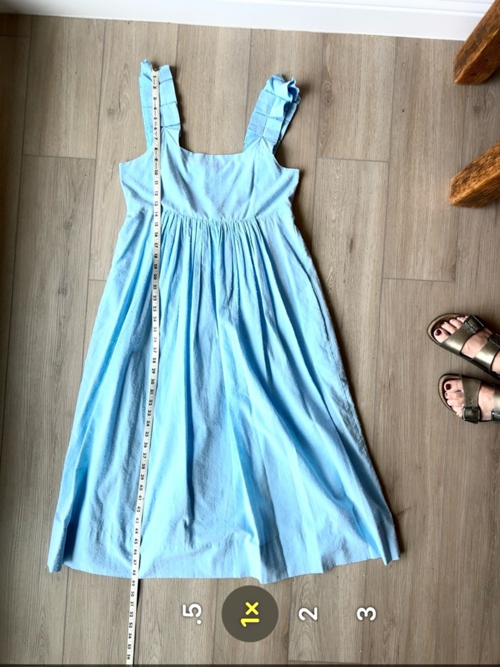 Lake Lolly Dress in Morning Blue Swiss Dot M Midi EUC Feminine Ruffles Pockets - Picture 11 of 12